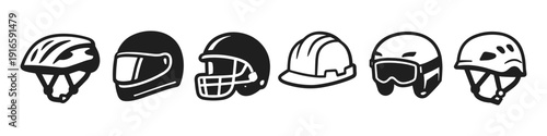 Collection of diverse protective headwear icons for various sports and professions