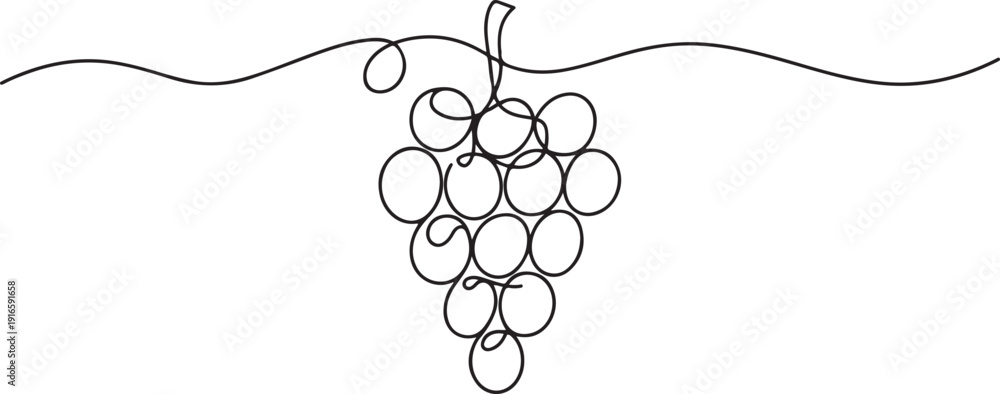 Εκτύπωση καμβά Single continuous line drawing healthy organic grapes for vineyard logo identity