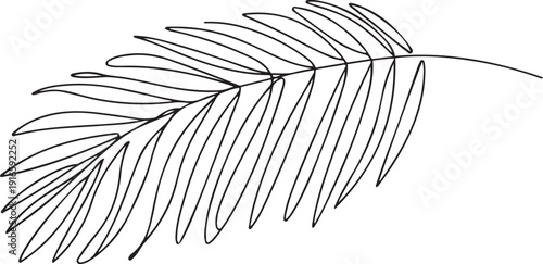 Single continuous line drawing palm faux areca leaf. Botany style concept for posters, wall art, tote bag mobile case, t-shir,t sticker print. one line Icon drawing