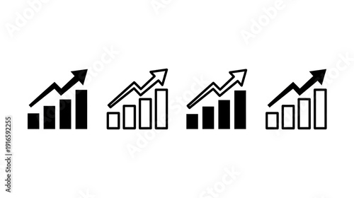 Business Growth Bar Chart Icons Set with Upward Arrow Variations