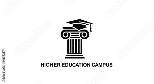 This higher education campus logo illustration represents academic excellence, knowledge, and institutional achievement through a refined symbolic design. The artwork features a classical column combi