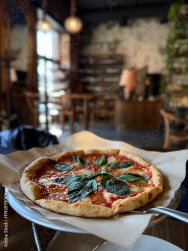 Wallpaper Mural Classic Margherita Pizza with Fresh Basil in Cozy Italian Restaurant Torontodigital.ca