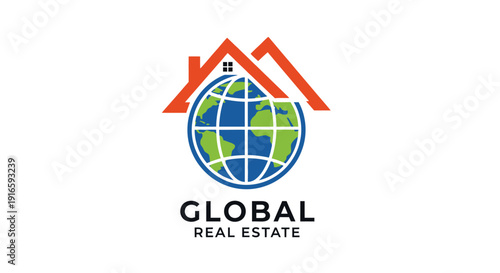 Global Real Estate Logo with Earth and House Icon.