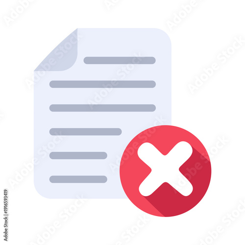 Delete Document, Error Icon Representing File Removal, Cancellation, and Data Management