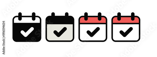 Calendar icons with checkmarks in various colors and styles