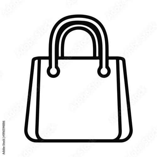 A simple handbag or shopping tote with handles representing fashion retail consumer goods and female accessories in outline