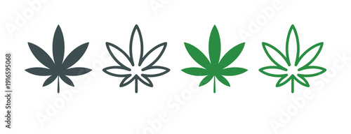 Cannabis Leaf Icon Variations in Green and Gray
