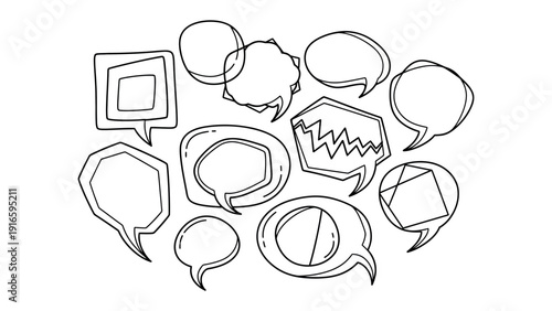 Thought Bubbles: A collection of various empty speech bubbles, each with a unique shape, floats against an infinite expanse, inviting viewers to fill the void with their own thoughts and ideas.