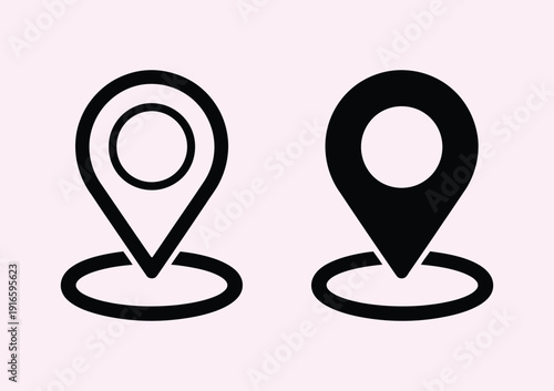 map pointer icon set in a minimalist line and flat style, featuring various location markers for navigation, travel, and global positioning systems.