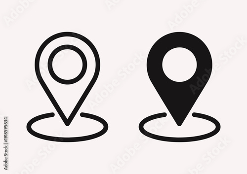 map pointer icon set in a minimalist line and flat style, featuring various location markers for navigation, travel, and global positioning systems.