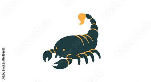 Stylized scorpion illustration with curled tail and prominent pincers on a blank backdrop