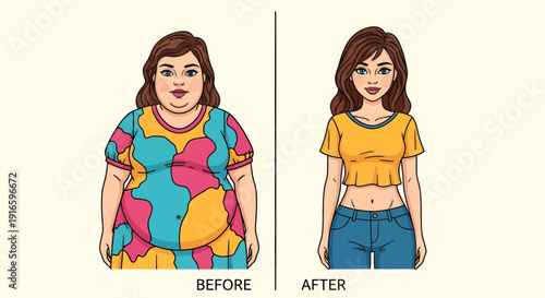 Transformation illustration showcasing body positivity and the journey to a healthier lifestyle