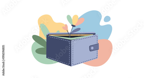 Old Leather Bound Book with Sprouting Plant.