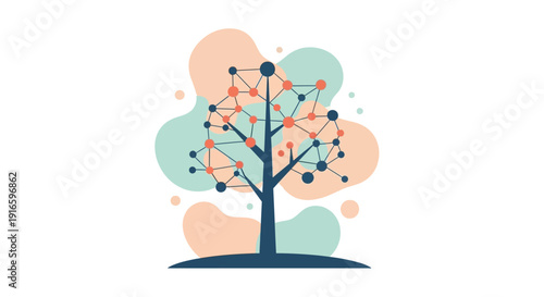Stylized Tree with Network Branches Illustration.