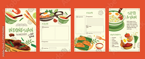 Indonesian Cuisine Vertical Recipe Cards Flat Illustration