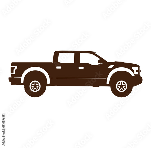 Brown pickup truck silhouette side view  isolated on white background