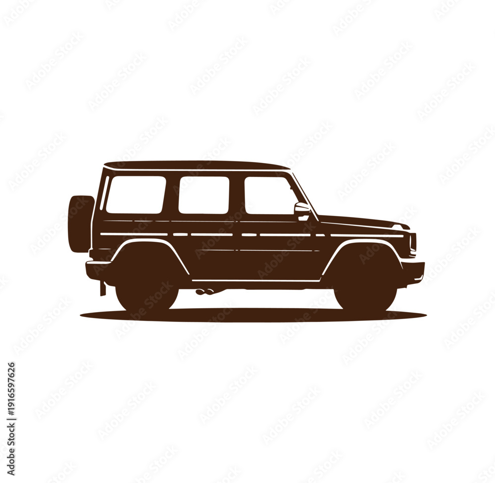 Fototapeta premium Brown SUV car silhouette side view on white background