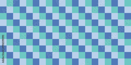 Checkerboard retro 70s, 90s groovy pattern. Seamless pattern blue, green and white checkered plaid background