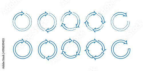 circle arrow icon set. Blue circular arrow icon, refresh, reload arrow icon symbol sign. Blue Reload vector icon set. repeat vector. restart or reset sign. Repeat cycle symbol. Blue rotation