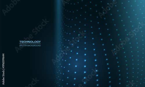 Blue digital dotted abstract background with glowing nodes and curved grid, deep navy gradient and neon highlights creating futuristic network atmosphere, subtle motion and depth for technology