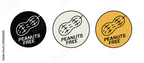 Peanuts Free Food Allergy Warning Labels in Black, White, and Yellow