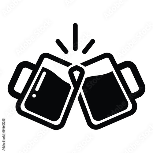 Two beer mugs clinking together in a toast gesture  celebration symbol icon