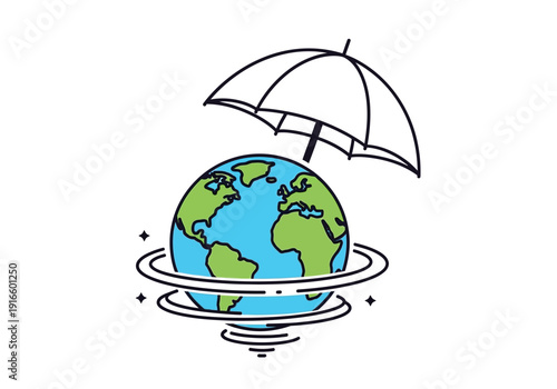 Earth Protected by Umbrella Symbolizing Global Care.