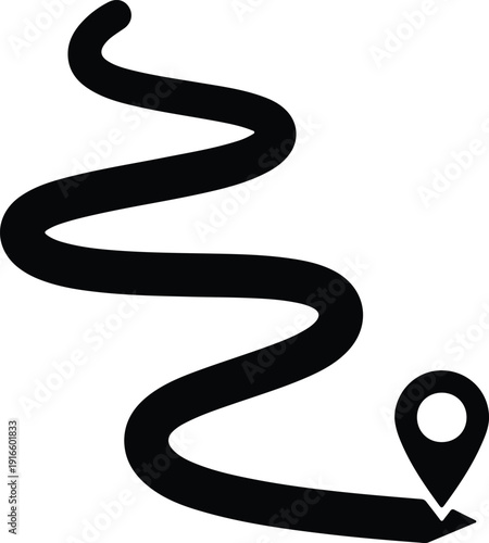 silhouette Abstract Winding Path Navigation Destination Pin Icon Graphic vector design