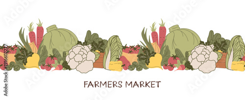 Farmers Market Seamless Vector Vegetable Border