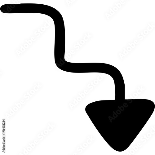 塗りつぶし一本線の手書き矢印のイラスト16（黒）