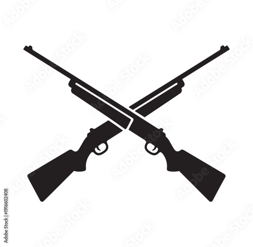 Two crossed rifles in black silhouette on white background