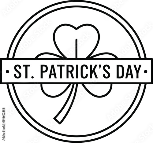 Minimalist line art badge featuring a stylized shamrock design with text celebrating saint patricks day holiday occasion