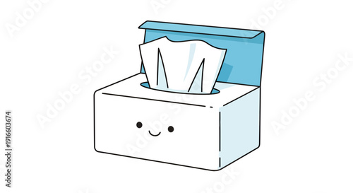 Whimsical tissue box with expressive face conveying comforting and cute illustration
