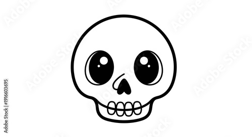 Whimsical Skull Cartoon Illustration with Large Expressive Eyes and Rounded Features