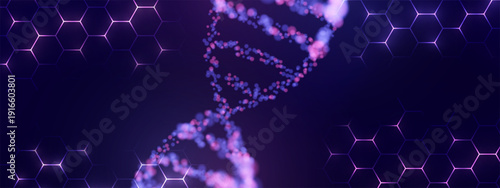DNA Double Helix Structure Science Research Concept Background. Biotechnology DNA molecule in low poly wireframe style.