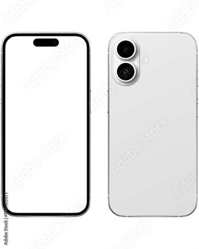 Front and Back View White iphone 17 Smartphone mockup.