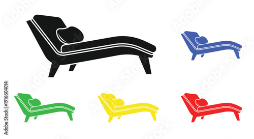 Colorful chaise lounge variations presented as a black silhouette