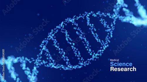 DNA Double Helix Structure Science Research Concept Background. Biotechnology DNA molecule in low poly wireframe style.