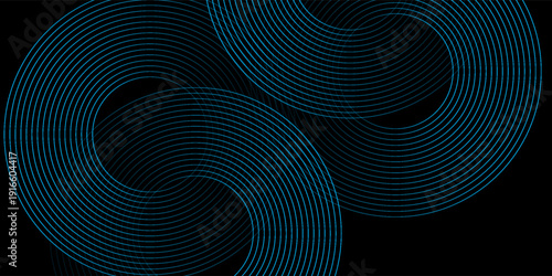 Abstract blue glowing geometric lines on dark blue background. Modern shiny blue circle lines pattern. Futuristic technology concept. Suit for cover, poster, banner, brochure, header, website