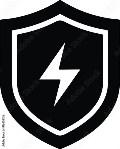 silhouette security shield lightning bolt power protection icon symbol vector design