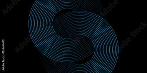 Abstract blue glowing geometric lines on dark blue background. Modern shiny blue circle lines pattern. Futuristic technology concept. Suit for cover, poster, banner, brochure, header, website