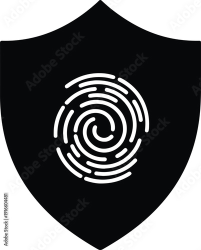 silhouette security shield with biometric fingerprint icon protection symbol vector design