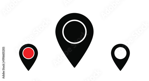 Three map pin icons varying in color and size silhouette