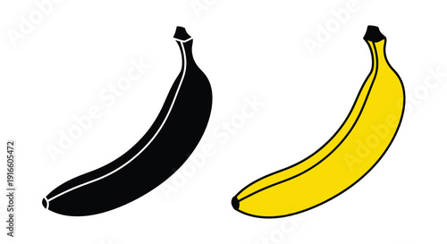 Two bananas one colored and one a dark silhouette