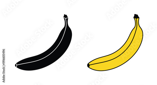 Two bananas one dark and one yellow in a striking silhouette