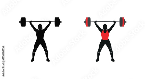 Weightlifters in action demonstrating strength and power silhouette