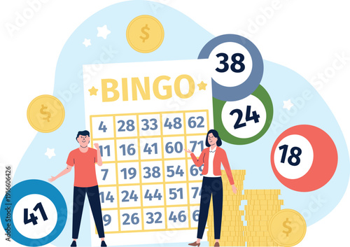 Bingo concept. Lottery ticket and balls color icon