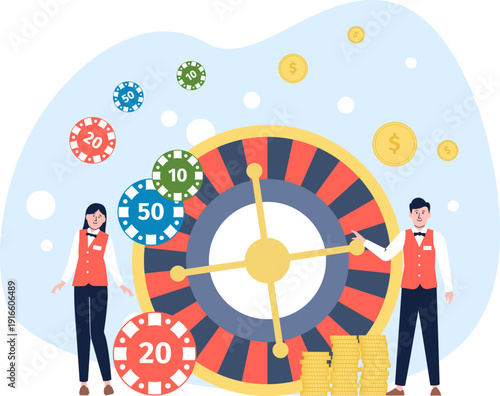 Casino roulette. Fortune gambling game cartoon concept