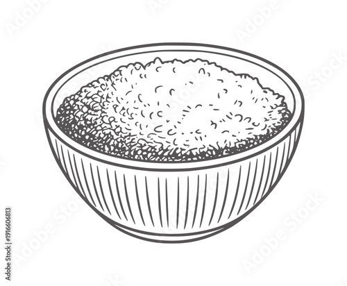 Black and white line of a bowl filled with granular food