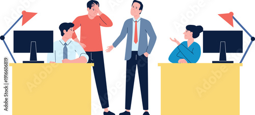 Colleagues discuss work problem. Office job team